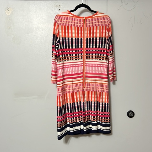 ELIZA J MULTI COLOR CROSS HATCH STRIPED JERSEY 3/4 SLEEVE DRESS 14 - Picture 4 of 5